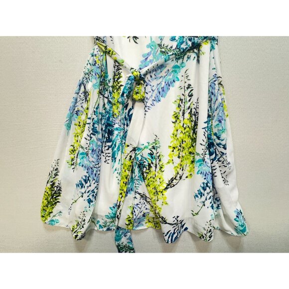 Worthington Womens Floral Mini A-Line Dress Size 16 White Ruffle Sleeves Pocket - Picture 6 of 14